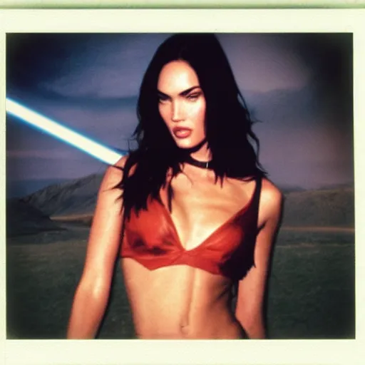 Prompt: polaroid shot of megan fox in star wars audtion