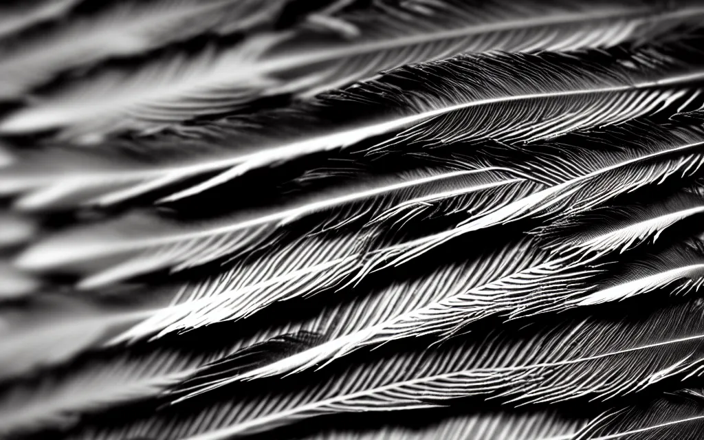 Image similar to close up of feathers, high contrast cinematic lighting, ambient occlusion render, duotone, detailed