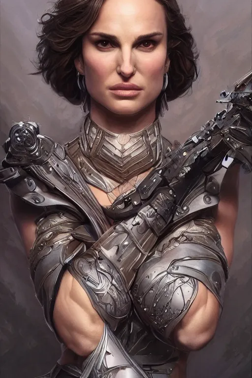 Image similar to muscled Natalie Portman as a ruggedly handsome hero, intricate, elegant, highly detailed, centered, digital painting, artstation, concept art, smooth, sharp focus, illustration, art by artgerm and donato giancola and Joseph Christian Leyendecker, Ross Tran, WLOP