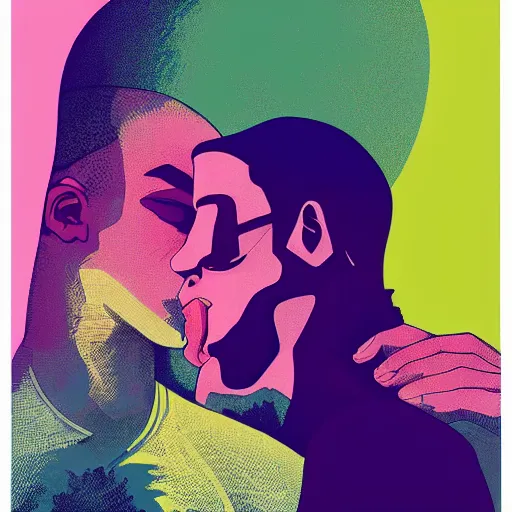 Image similar to poster by tomer hanuka, real lgbt love