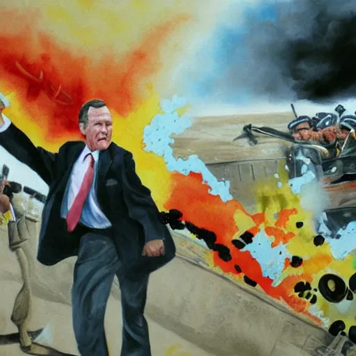 Image similar to Painting of George H.W. Bush destroying Iraq