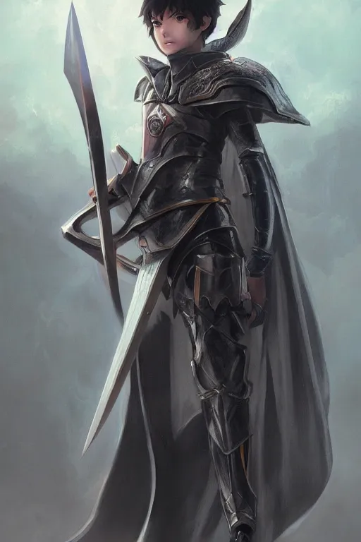 Image similar to a small paladin holding a starknife, character art portrait, anime key visual, official media, illustrated by tom bagshaw, wlop, kentaro miura, extremely detailed, 8 k, trending on artstation, cinematic lighting, beautiful