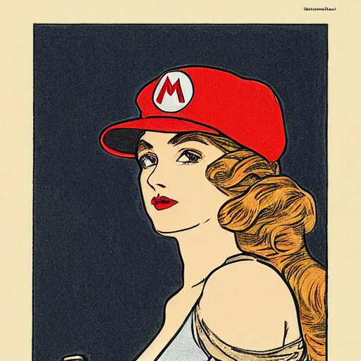 Image similar to mario by mucha and rutkowski