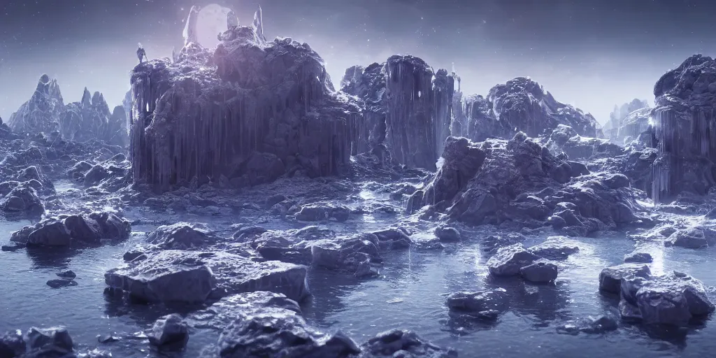 Prompt: landscape made of crystal, cinematic, detailed, epic, widescreen, opening, establishing, mattepainting, photorealistic, 4 k, octane render