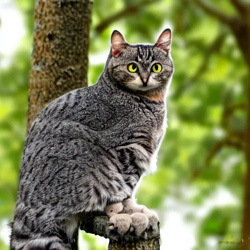 Image similar to cat owl hybrid perched on a tree