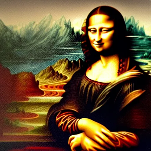 Image similar to a painting of the mona lisa by bob ross