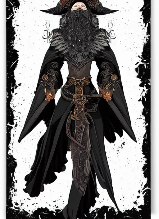 Image similar to raven warlock, wind magic, exquisite details, black beard, white background, by studio muti