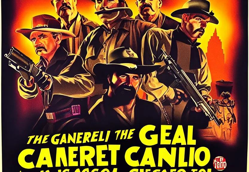 Image similar to poster for the film, the general and the bandit go to steal at the casino, art for the film in color, art in 4 k