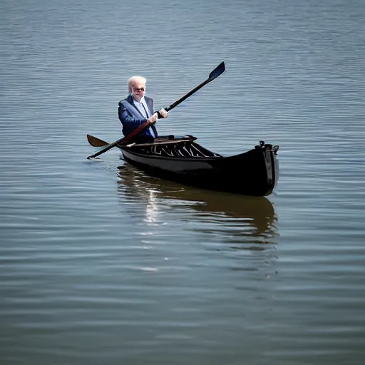 Image similar to 8k Photograph of Joe Biden in a rowboat on a lake. Dramatic. National Geographic.