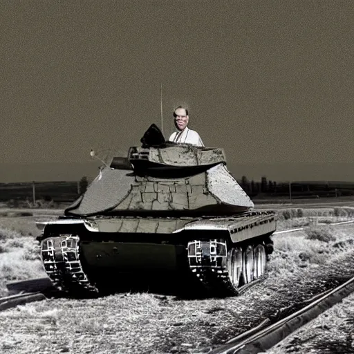 Image similar to medvedev rides a tank to georgia, photo in color