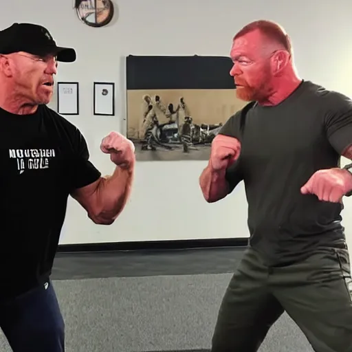 Prompt: Jocko Willink teaching Chuck Norris how to fight