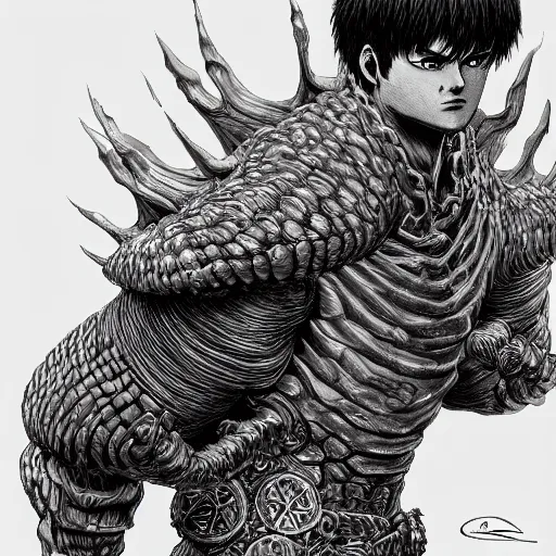 Image similar to low angle shot of a guts from berserk by kentaro miura, intricate, elegant, highly detailed, centered, digital painting, artstation, concept art, smooth, sharp focus, illustration, WLOP, kentaro miura style,