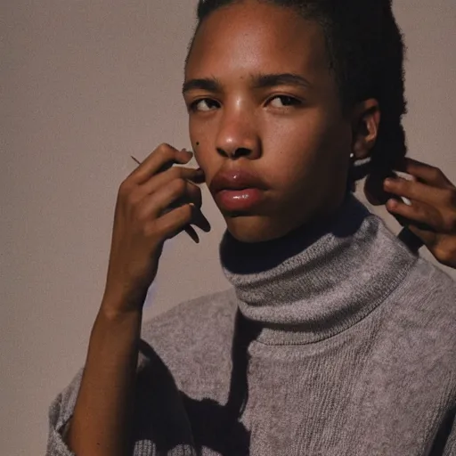 Image similar to realistic photoshooting for a new ssense!!! lookbook, color film photography, photo of a woman, photo in style of tyler mitchell, 3 5 mm, featured on vogue