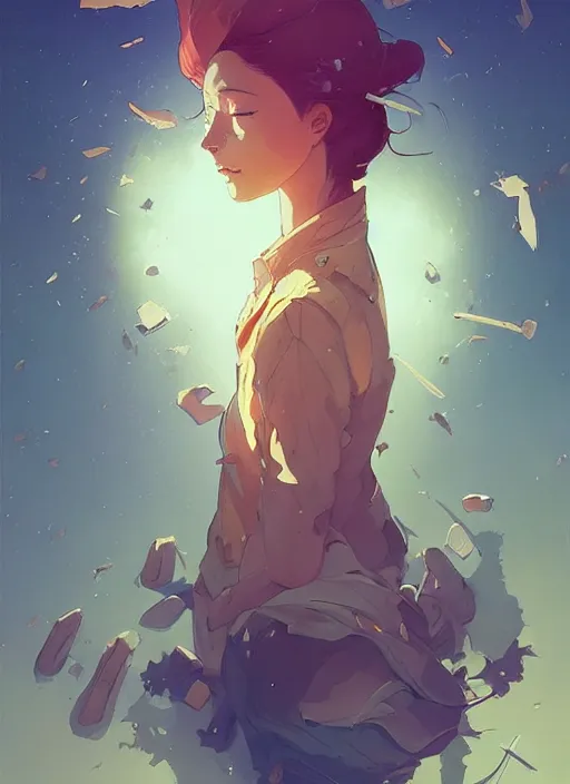 Image similar to overwhelmed with floating thoughts behance hd artstation by jesper ejsing, by rhads, makoto shinkai and lois van baarle, ilya kuvshinov, ossdraws, that looks like it is from borderlands and by feng zhu and loish and laurie greasley, victo ngai, andreas rocha