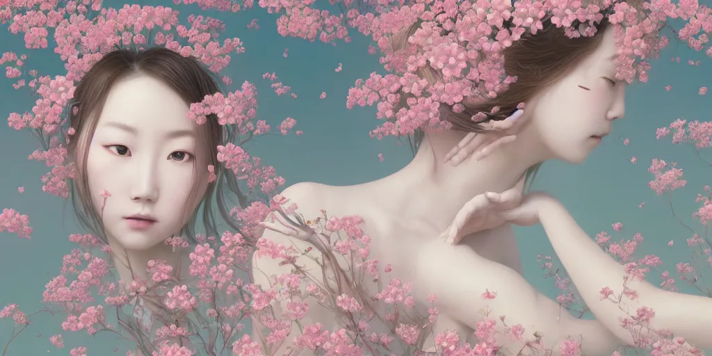 Image similar to breathtaking delicate detailed concept art painting pattern blend of flowers and girls, by hsiao - ron cheng, bizarre compositions, exquisite detail, pastel colors, 8 k