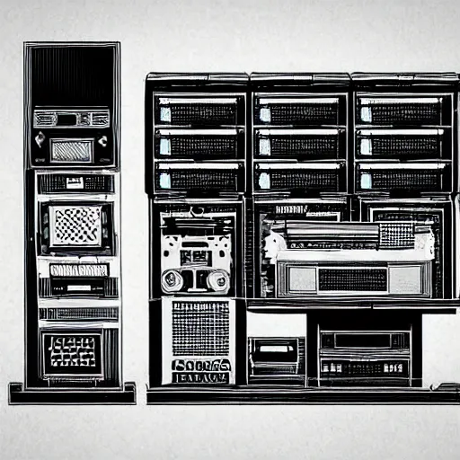 Prompt: old blueprint of gaming computer,high deatil,computer art,concept art