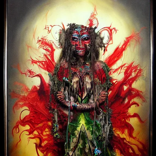 Image similar to the concept a broken heart, the face of envy, airbrush art, shamanic dmt horror art, by edwin austin abbey