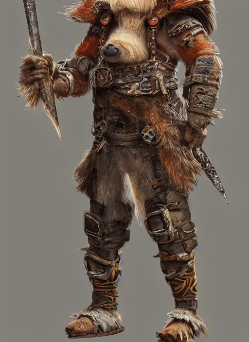 Image similar to detailed full body concept art illustration, oil painting on canvas of an anthropomorphic capybara barbarian in full intricate clothing, biomutant, dystopian, micro detail, octane render, 4K