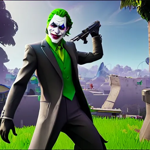 Prompt: The Joker gets a victory royale in Fortnite, unreal engine 5, screenshot