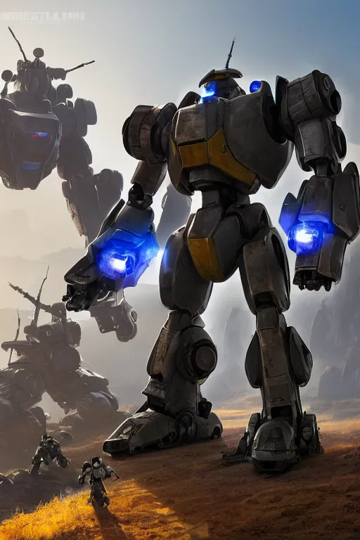 Image similar to mechwarrior 5 : mercenaries mech megaman transformer robot boss tank engine game octane render, 4 k, hd 2 0 2 2 3 d cgi rtx hdr style chrome reflexion glow fanart, global illumination ray tracing hdr fanart arstation by ian pesty by jesper ejsing pixar and disney unreal zbrush central hardmesh