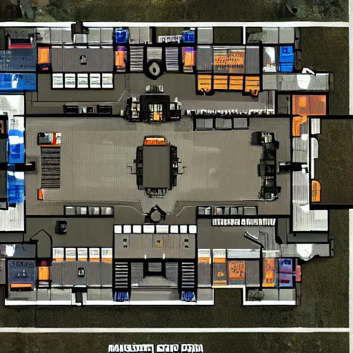 Prompt: architectural floor plan call of duty black ops 3 minimap, architectural floor plan gears of war 4 black ops 3 minimap, symmetrical outpost, ancient fort