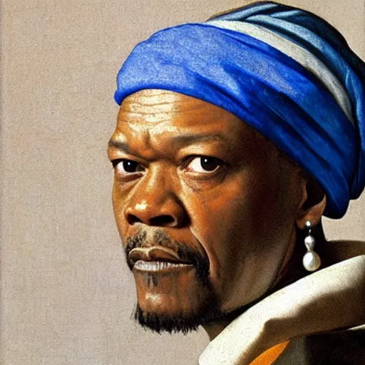 Image similar to Samuel L Jackson with a pearl earring by Johannes Vermeer