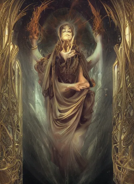 Image similar to album art divine holy dimension spell effect, physically accurate, moody dynamic lighting, very very intricate, very very elegant, highly detailed, digital painting, artstation, HR GIGER, Hieronymus Bosch, Francis Bacon, concept art, smooth, very beautiful, sharp focus, illustration, art by artgerm and greg rutkowski and alphonse mucha