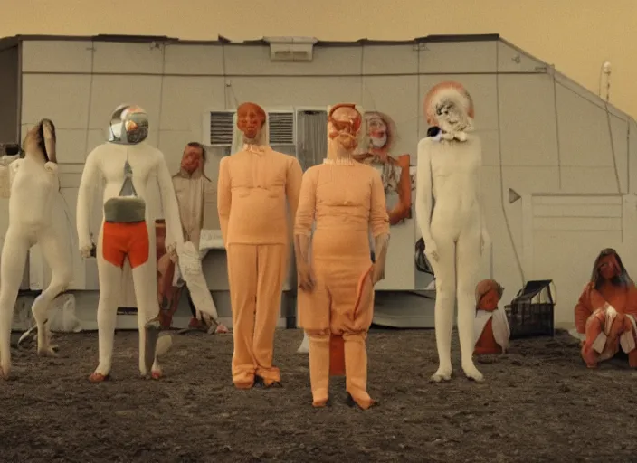 Prompt: still from a feature film by matthew barney, alejandro jodorowsky and wes anderson : : retro futurism, pagan occultism, sideshow circus : : anamorphic lens, kodakchrome : : 8 k