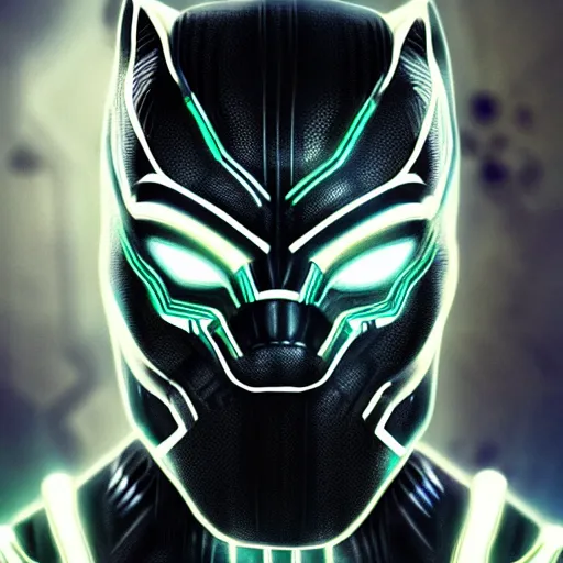 Image similar to Cyberpunk Black Panther, close up shot, neon, cyborg, futuristic, photorealistic, 8K,