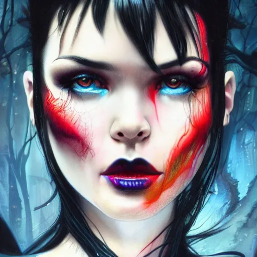 Prompt: dream portrait of Vampirella, cameras, melting ,8k,by tristan eaton,Stanley Artgermm,Tom Bagshaw,Greg Rutkowski,Carne Griffiths, Ayami Kojima, Beksinski, Giger,trending on DeviantArt,face enhance,hyper detailed,minimalist,cybernetic, android, blade runner,full of colour 8-W 1024