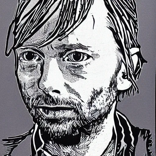 Image similar to Thom Yorke woodcut print