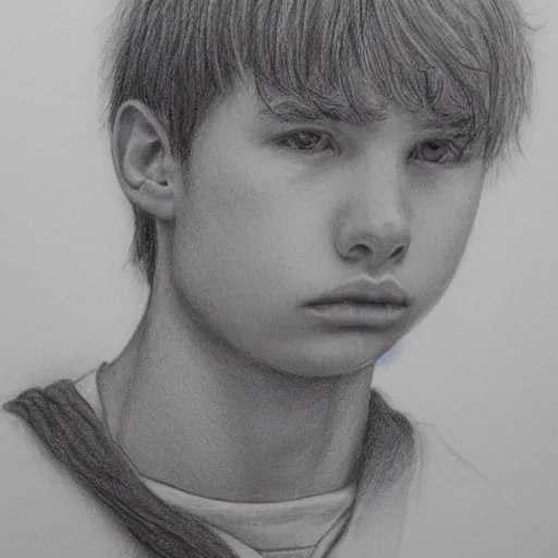 Image similar to 18yo teenage boy looking sad. Detailed pencil drawing.