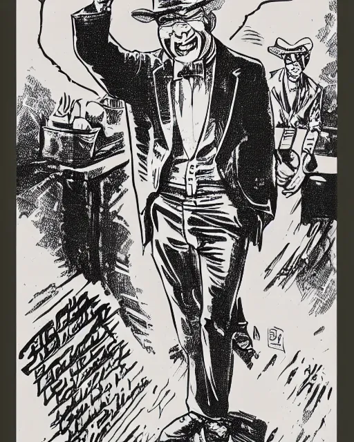 Image similar to Portrait of Uncle Aloysius, Snake Oil salesman, The Spirit of the Bull Run, corporate portrait art by Jack Kirby