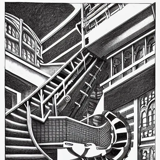 Prompt: a m. c. escher style drawing of the metaverse