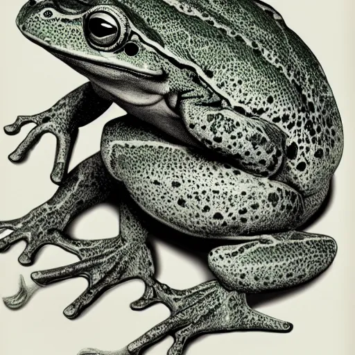 Prompt: full page antique lithograph of humanoid frogs, White background, art print, clean brush stroke, realistic highly detailed, 8k post-processing highly detailed, rendered by octane engine, esty