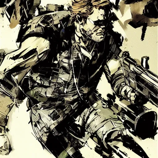 Image similar to big boss drawn by rafael albuquerque and yoji shinkawa.