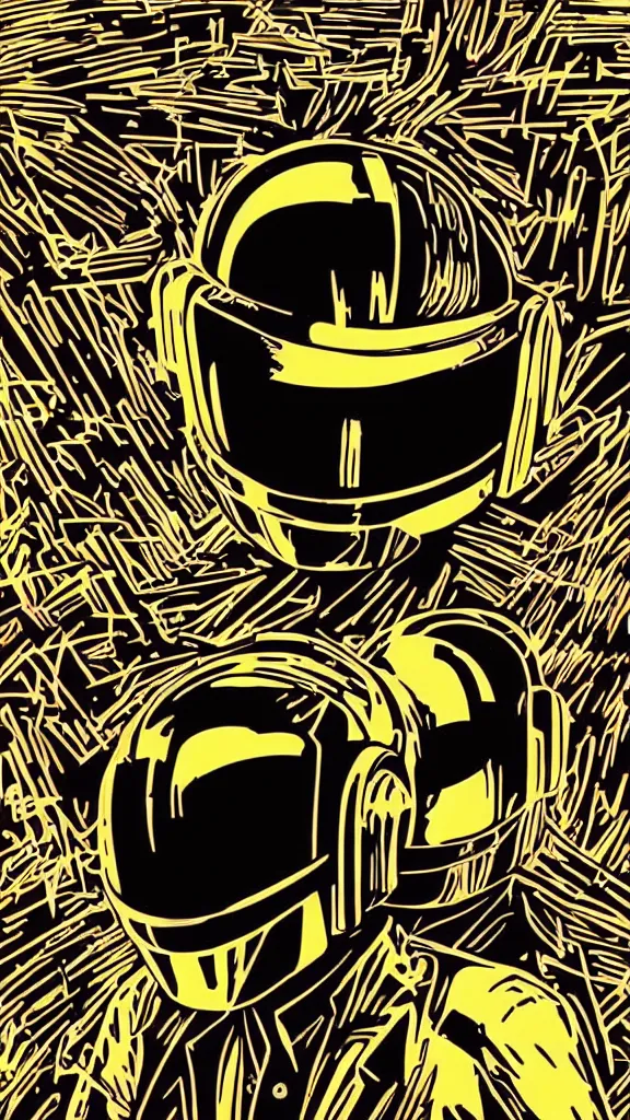 Image similar to Daft Punk logo by mcbess, full colour print, Techno concert advert, DAFT PUNK CONCERT 24 Aout 2022