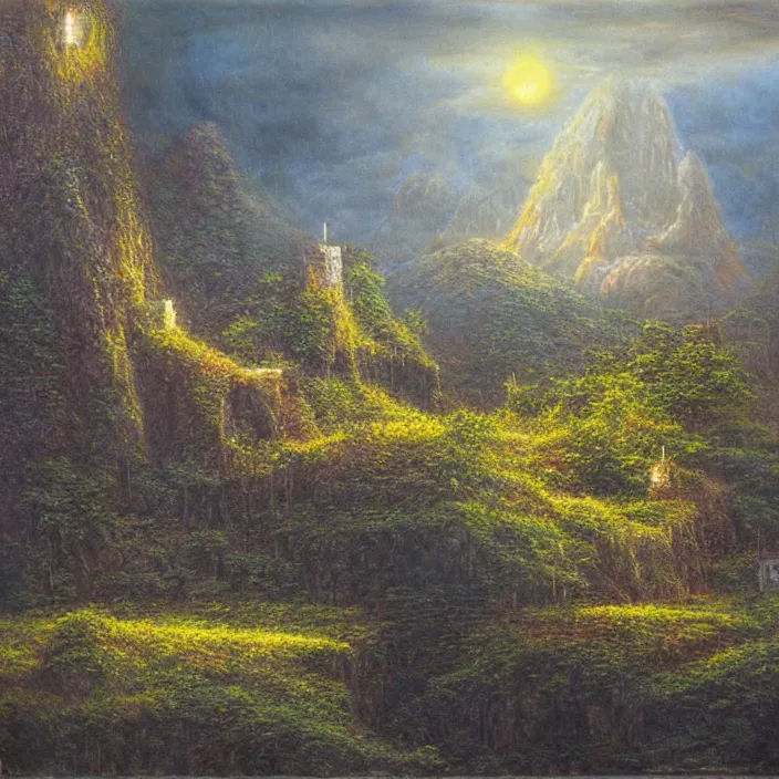 Image similar to a building in a landscape, by bob eggleton