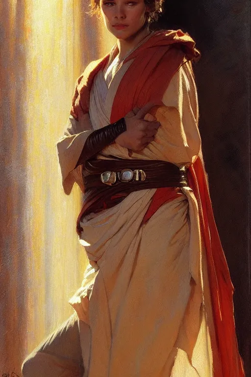 Image similar to detailed portrait of a beautiful kenvin conroy dressed as jedi, painting by gaston bussiere, craig mullins, j. c. leyendecker