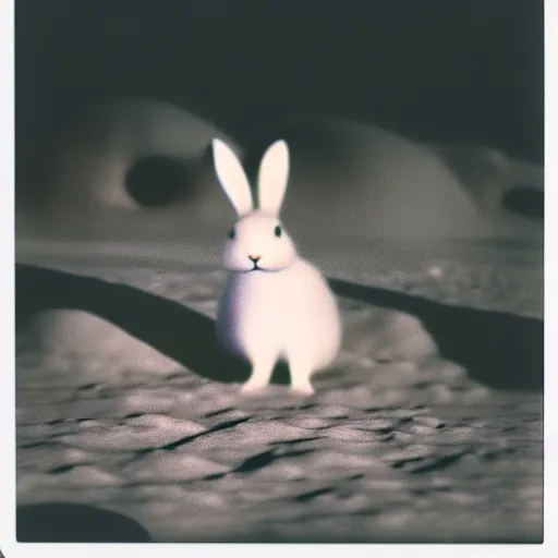 Image similar to wide shot, Polaroid photo of a bunny on the moon, high contrast, 8k, realistic, rich colors