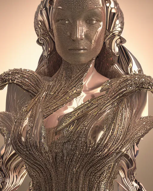 Image similar to a highly detailed metahuman 4 k close up render of an alien goddess bella hadid monument renaissance in iris van herpen dress schiaparelli in diamonds crystals swarovski and jewelry iridescent in style of alphonse mucha gustav klimt trending on artstation made in unreal engine 4