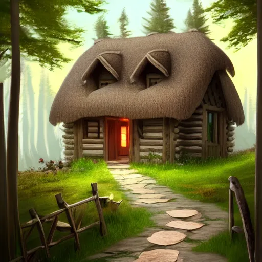 Image similar to a cottage in the woods with a giant notepad door, trending on artstation, detailed digital art, aesthetic!!!!,