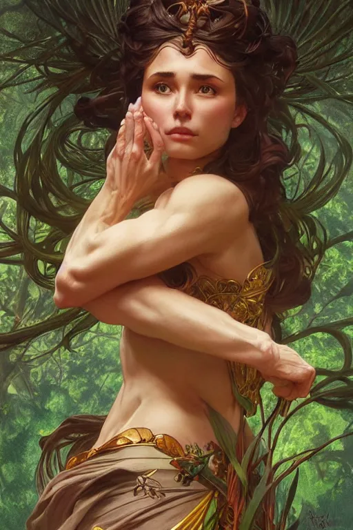 Image similar to goddess of nature, accurate anatomy, only two hands, highly detailed, digital painting, artstation, concept art, smooth, sharp focus, illustration, Unreal Engine 5, 8K, art by artgerm and greg rutkowski and alphonse mucha and Frank Frazetta, and pro fitness photograph