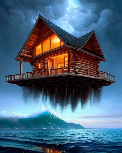 Prompt: a hyper - detailed 3 d render like an oil painting of cabin dreaming of the ocean!!!!! surreal concept art, lifelike, photorealistic, digital painting, aesthetic, smooth, sharp focus, artstation hd, by greg rutkowski, bruce pennington, valentina remenar, rhads, asher duran,