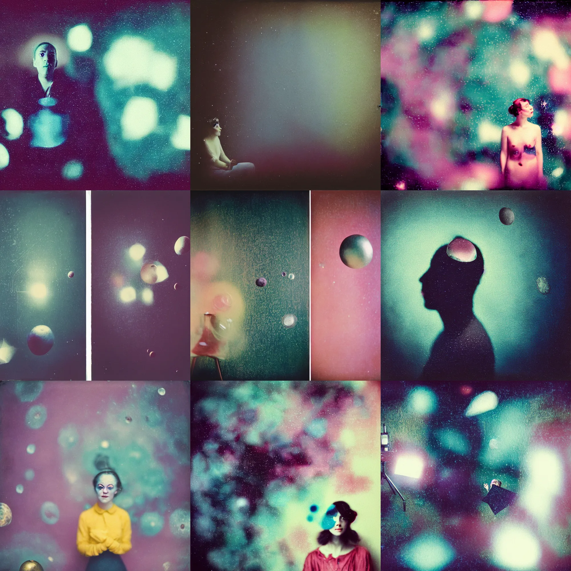 Image similar to kodak portra 4 0 0, wetplate, muted colours, blueberry, motion blur, portrait photo of a backdrop, sparkling, halfmoon in space, by georges melies and by wes anderson and by britt marling