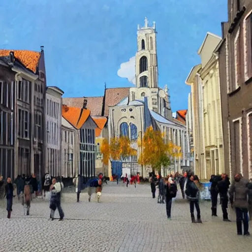 Prompt: city of kortrijk i' a van Gogh