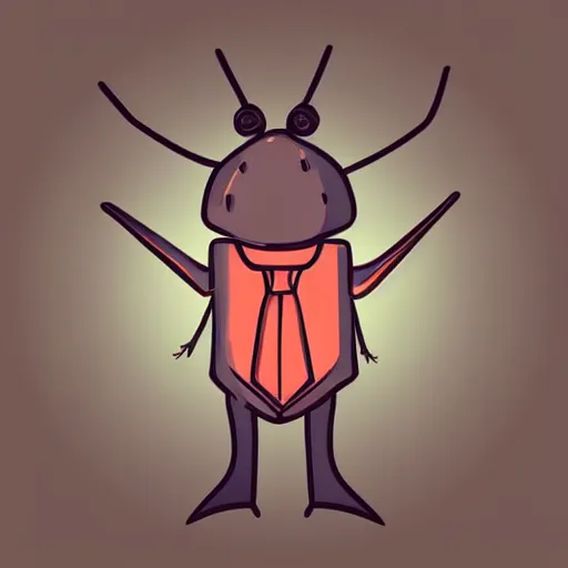 Prompt: full body shot of a thin anthropomorphic cockroach wearing a suit with a tie, long antennae, best of artstation, backlighting, 8k, hyper detail illustration, symmetrical, correct proportions, Pixabay, vectorstock, flaticon