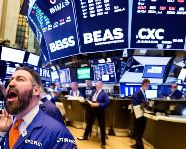 Image similar to Bears screaming on the floor of the NYSE as the markets rally to all-time highs