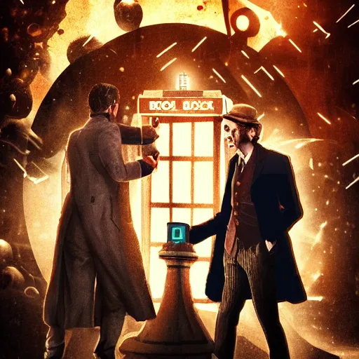 Image similar to doctor who fighting with godfather, highly detailed, digital art, cinematic lighting, illustration, 4 k