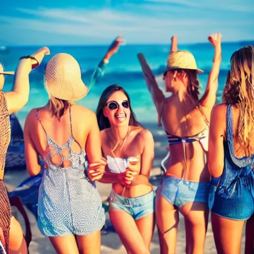 Image similar to beautiful woman on a beach having a party with friends,